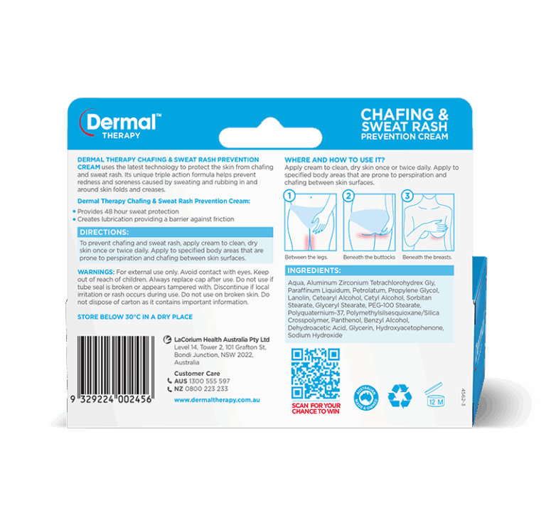 Dermal Therapy Chafing & Sweat Rash Prevention Cream 75g - Diabetes SA